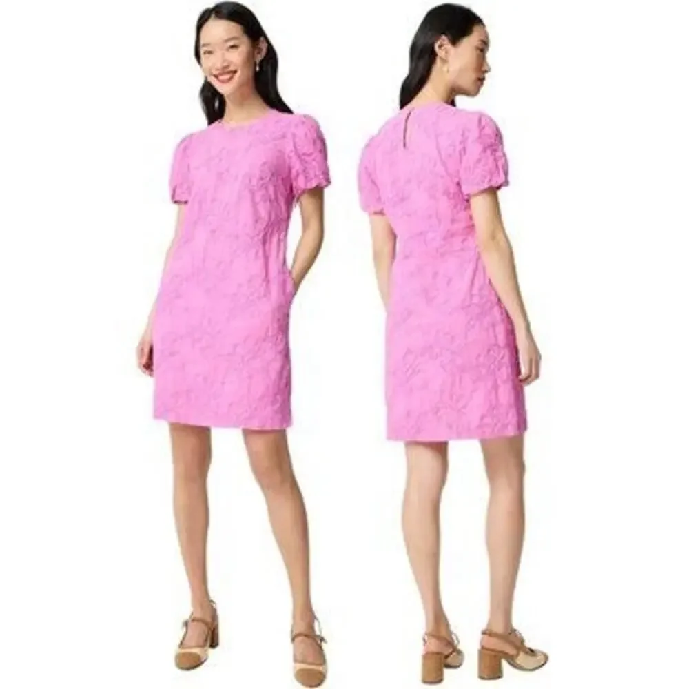 J. Crew Women's Embroidered Puff-Sleeve Mini Dress Coquette Pink Size 10 NWT